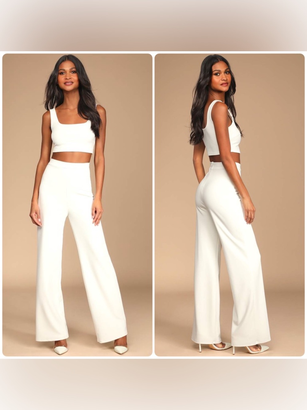 Lulus Ivory White Two Piece Wide Leg Jumpsuit Size XS